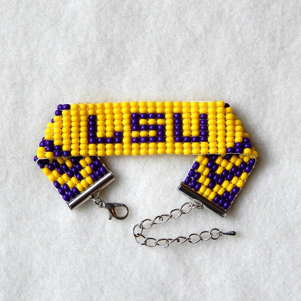 LSU bead bracelet, handmade, adjustable length, gameday